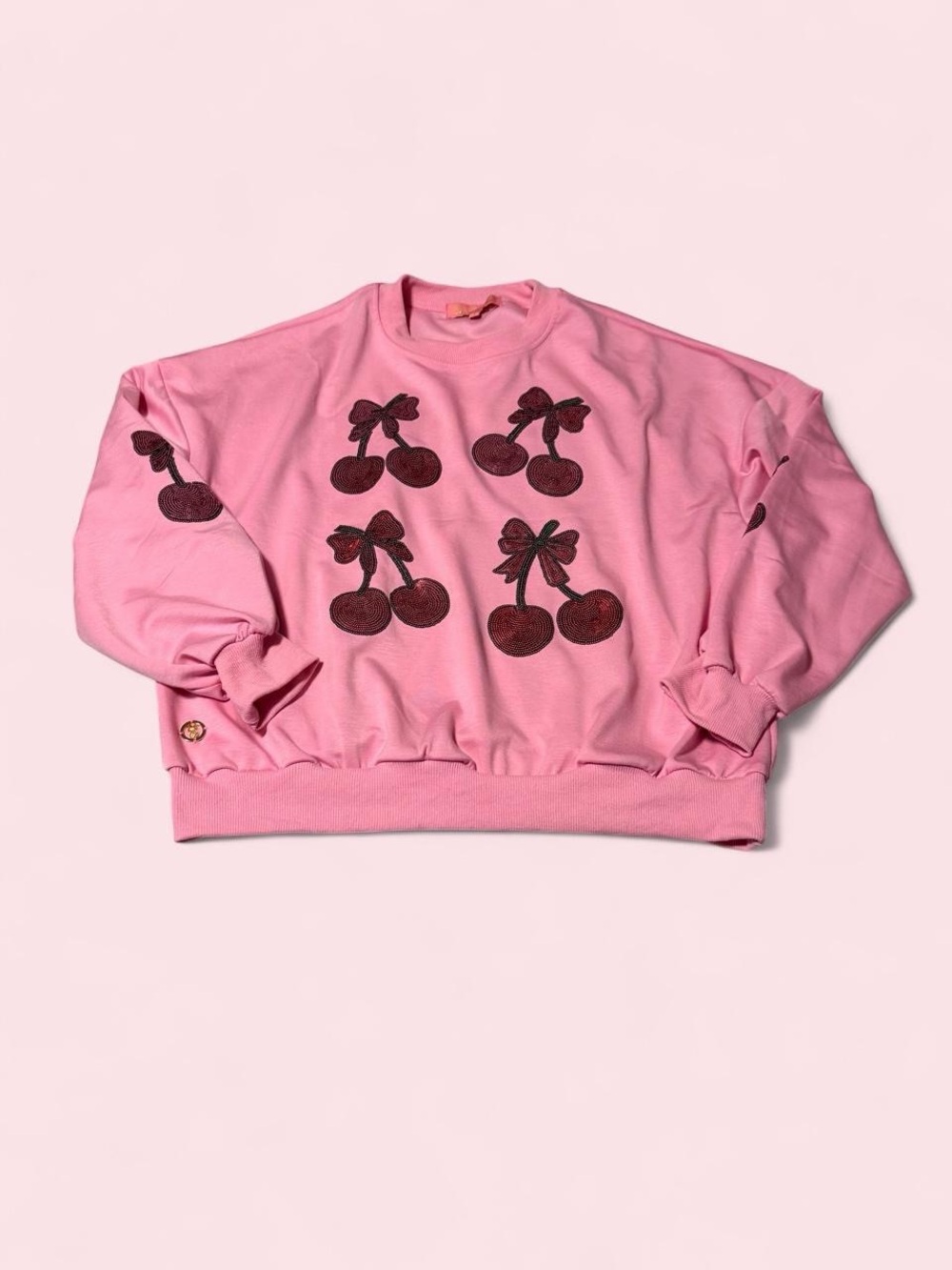 Simply Southern Pink Crewneck Sweatshirt with Cherry sequin Motif